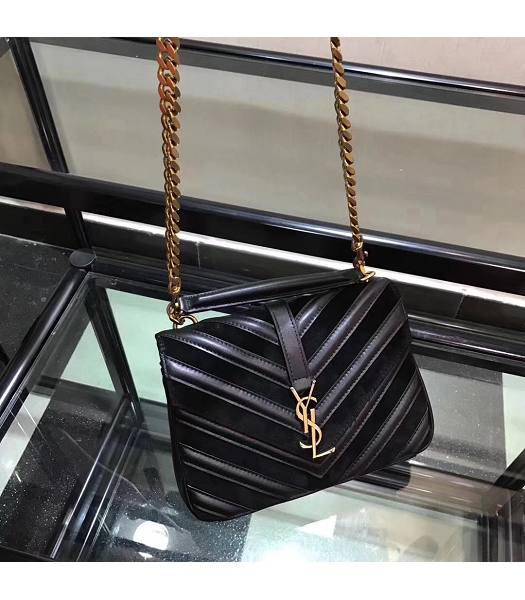 YSL Monogram Black Matelasse Calfskin With Scrub Leather Golden Chains 24cm Top Handle Bag-5