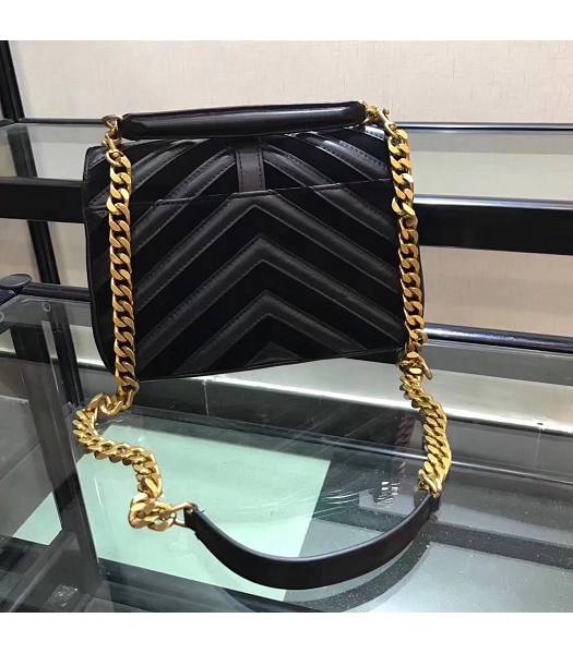 YSL Monogram Black Matelasse Calfskin With Scrub Leather Golden Chains 24cm Top Handle Bag-6
