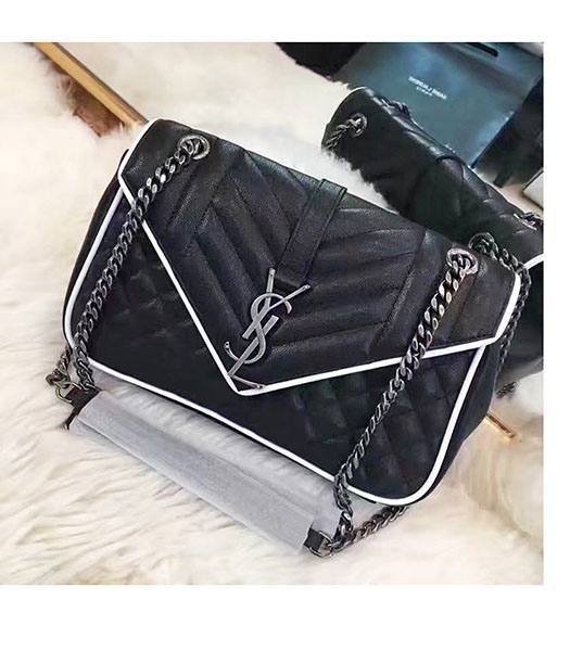YSL Monogram Black Originsl Caviar Matelasse Leather With White Side 27cm Black Chains Bag
