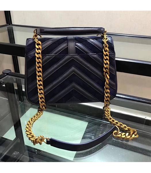 YSL Monogram Dark Blue Matelasse Calfskin With Scrub Leather Golden Chains 24cm Top Handle Bag-4