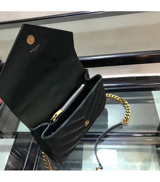 YSL Monogram Dark Green Matelasse Calfskin With Scrub Leather Golden Chains 24cm Top Handle Bag-2