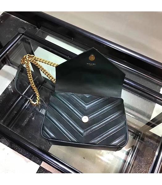 YSL Monogram Dark Green Matelasse Calfskin With Scrub Leather Golden Chains 24cm Top Handle Bag-3