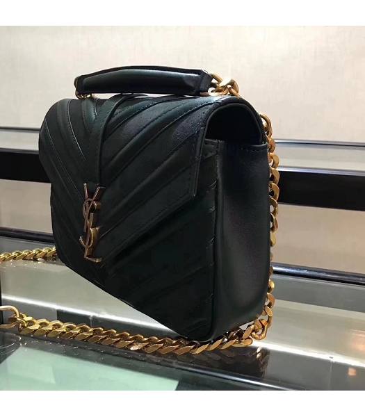 YSL Monogram Dark Green Matelasse Calfskin With Scrub Leather Golden Chains 24cm Top Handle Bag-4