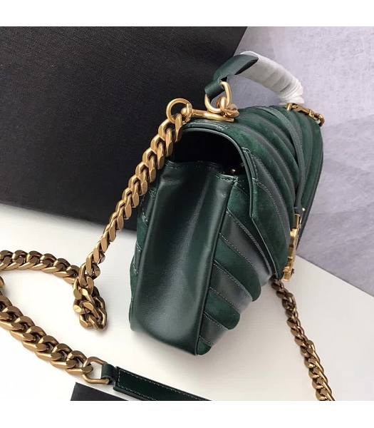 YSL Monogram Green Matelasse Calfskin With Scrub Leather Golden Chains 24cm Top Handle Bag-4