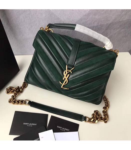YSL Monogram Green Matelasse Calfskin With Scrub Leather Golden Chains 24cm Top Handle Bag-6
