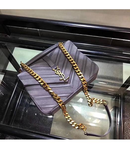 YSL Monogram Grey Matelasse Calfskin With Scrub Leather Golden Chains 24cm Top Handle Bag-1