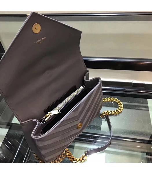 YSL Monogram Grey Matelasse Calfskin With Scrub Leather Golden Chains 24cm Top Handle Bag-4