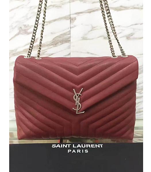 YSL Monogram Red Calfskin Leather Large Flap Bag