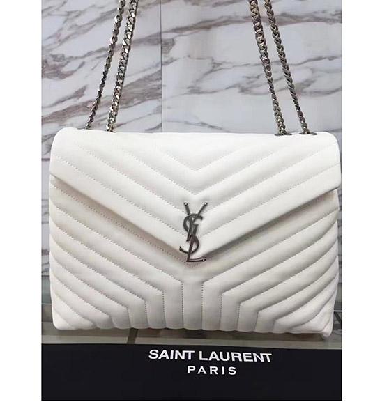 YSL Monogram White Calfskin Leather Large Flap Bag