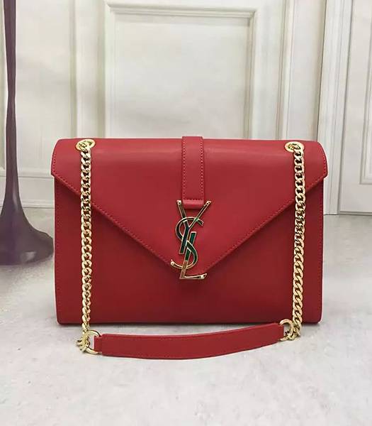 YSL Monogramme 30cm Red Original Leather Plain Veins Chain Shoulder Bag