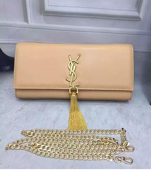 YSL Monogramme Beige Plain Veins Calfskin Leather 28cm Golden Chains Bag