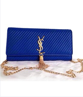YSL Monogramme Blue Leather 28cm Bag Golden Chain