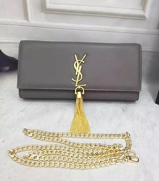 YSL Monogramme Grey Plain Veins Calfskin Leather 28cm Golden Chains Bag