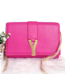 YSL Monogramme Plum Red Leather 22cm Bag Golden Chain