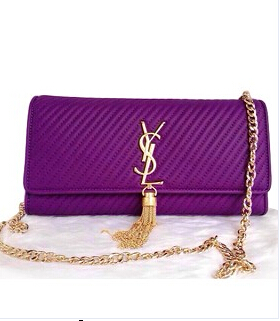 YSL Monogramme Purple Leather 28cm Bag Golden Chain