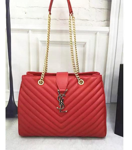 YSL Monogramme Red Original Leather 36cm Chains Shoulder Bag