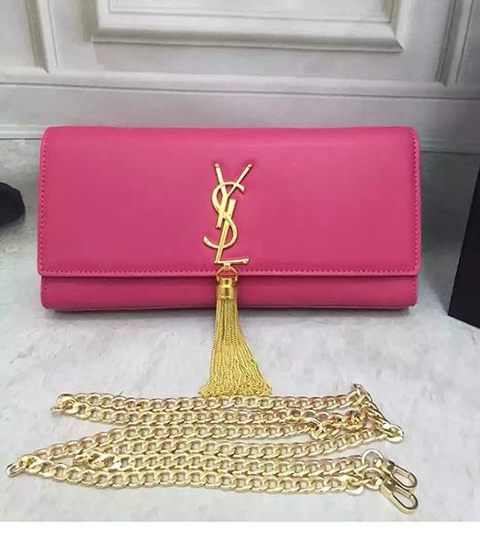YSL Monogramme Rose Red Plain Veins Calfskin Leather 28cm Golden Chains Bag