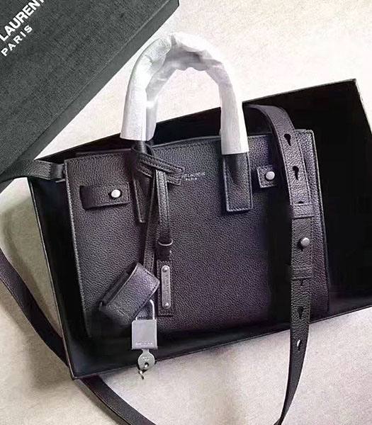 YSL Nano Sac De Jour Black Litchi Veins Leather Rivet 26cm Tote Shoulder Bag