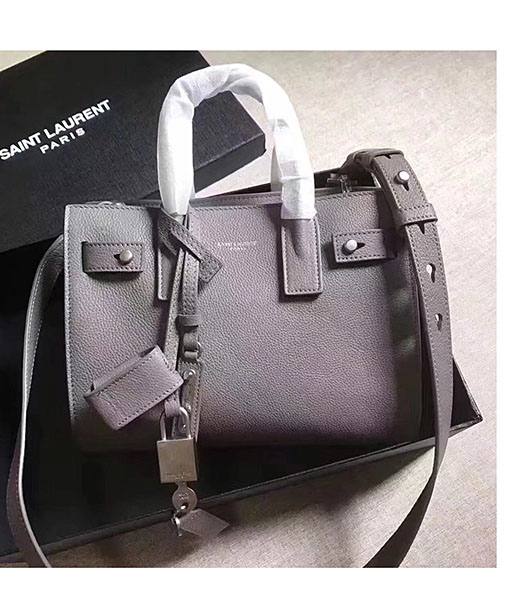 YSL Nano Sac De Jour Grey Litchi Veins Leather Rivet 22cm Tote Shoulder Bag