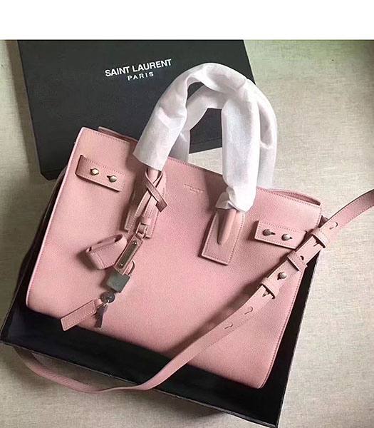 YSL Nano Sac De Jour Pink Litchi Veins Leather Rivet 32cm Tote Shoulder Bag