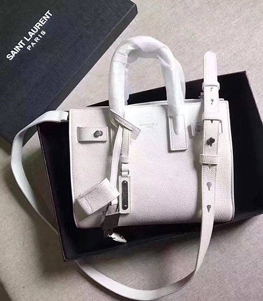 YSL Nano Sac De Jour White Litchi Veins Leather Rivet 22cm Tote Shoulder Bag