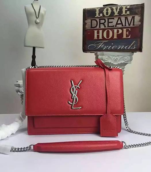 YSL Original Calfskin Leather Flap Shoulder Bag Red