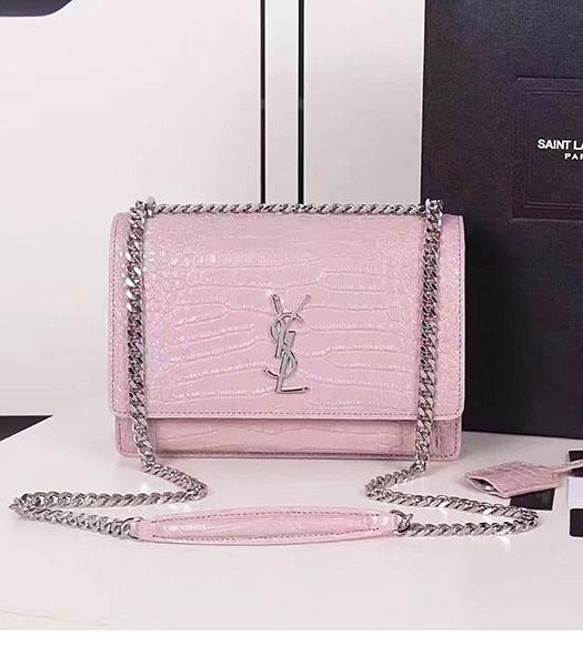 YSL Pink Croc Veins Leather Chains Small Flap Bag