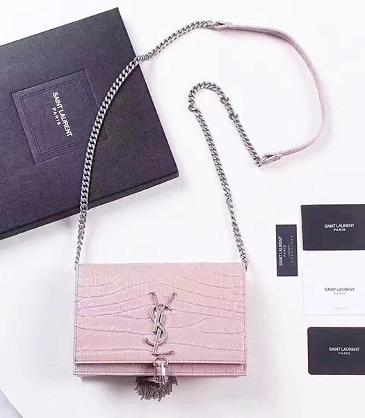 YSL Pink Croc Veins Leather Tassel Chains Small Bag