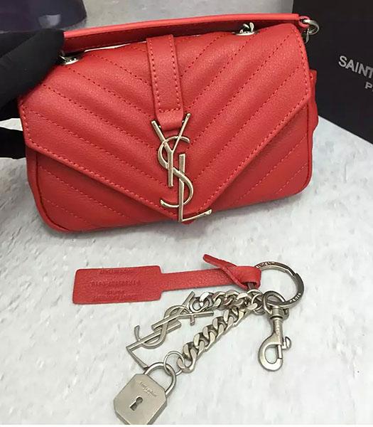 YSL Red Sheepskin Leather Shoulder Bag Silver Chain