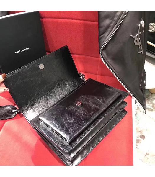 YSL Sunset Black Matelasse Oil Wax Leather Silver Chians 22cm Shoulder Bag-5