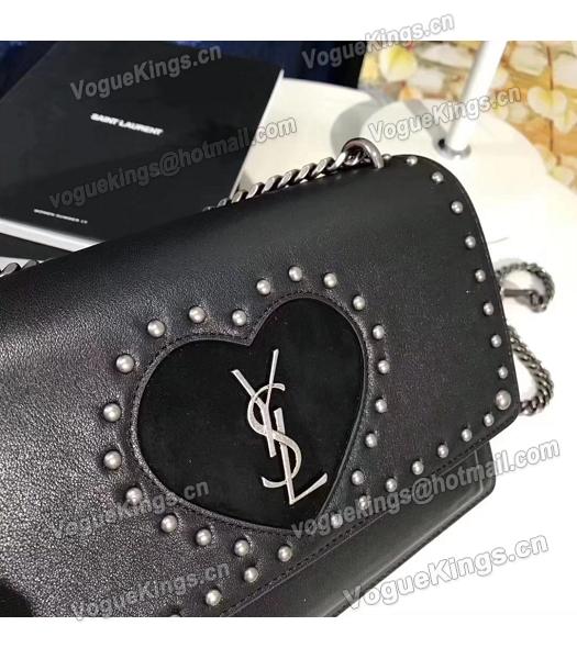 YSL Sunset Black Origianl Calfskin Heart Shape Deerskin Suede 22cm Silver Chains Bag-3