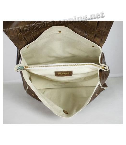 YSL Tote Bag Khaki Croc Leather Tote Bag-3
