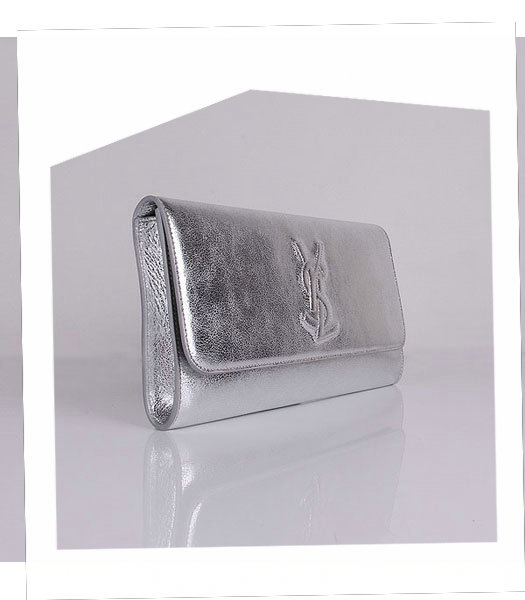 Yves Saint Laurent Belle De Jour Silver Leather Clutch-1