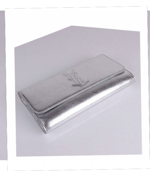 Yves Saint Laurent Belle De Jour Silver Leather Clutch-3