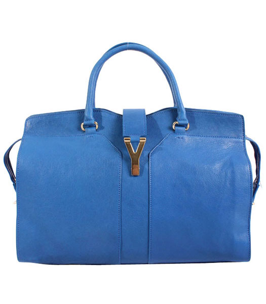 Yves Saint Laurent Chyc Cabas Sapphire Blue Original Lambskin Leather Tote