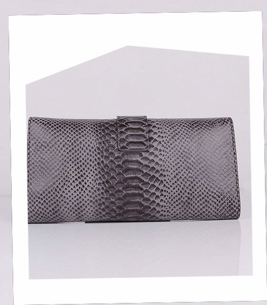 Yves Saint Laurent Chyc Textured Dark Grey Snake Veins Leather Clutch-2