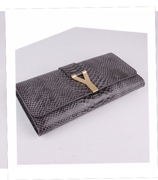 Yves Saint Laurent Chyc Textured Dark Grey Snake Veins Leather Clutch-3