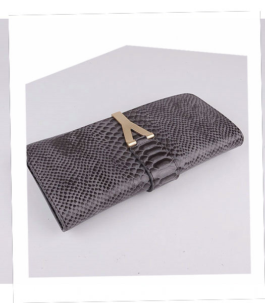 Yves Saint Laurent Chyc Textured Dark Grey Snake Veins Leather Clutch-4