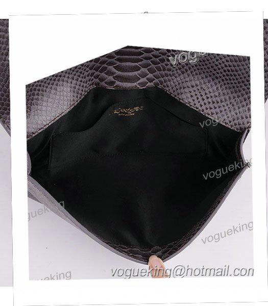 Yves Saint Laurent Chyc Textured Dark Grey Snake Veins Leather Clutch-6