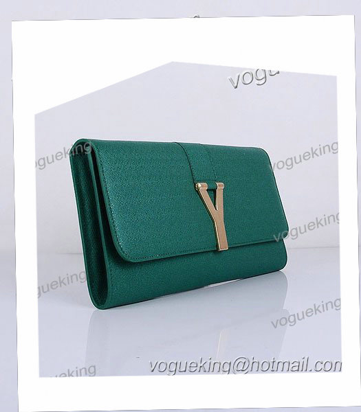 Yves Saint Laurent Chyc Textured Green Original Leather Clutch-1