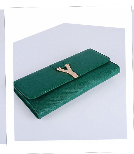 Yves Saint Laurent Chyc Textured Green Original Leather Clutch-3