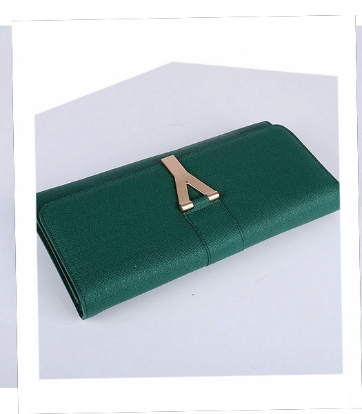 Yves Saint Laurent Chyc Textured Green Original Leather Clutch-4