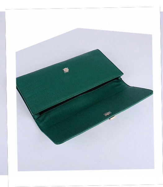 Yves Saint Laurent Chyc Textured Green Original Leather Clutch-5