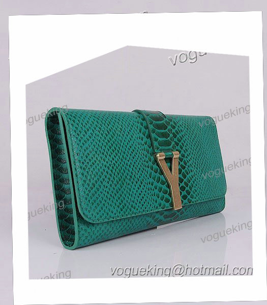 Yves Saint Laurent Chyc Textured Green Snake Veins Leather Clutch-1