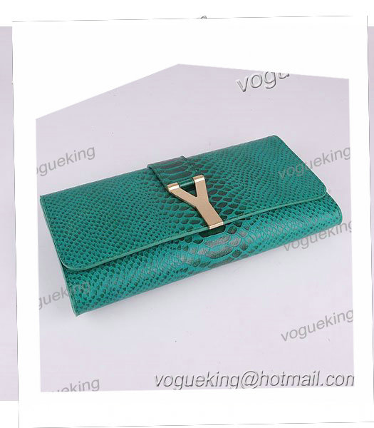Yves Saint Laurent Chyc Textured Green Snake Veins Leather Clutch-3