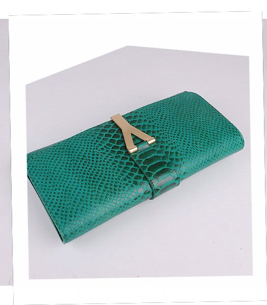 Yves Saint Laurent Chyc Textured Green Snake Veins Leather Clutch-4