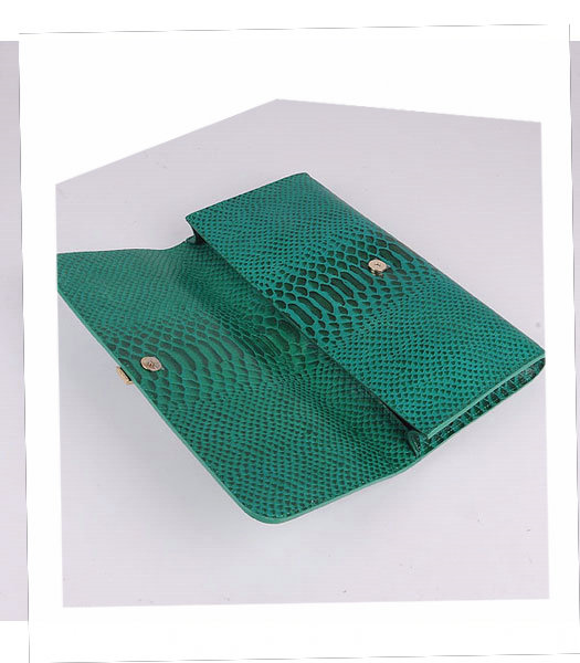 Yves Saint Laurent Chyc Textured Green Snake Veins Leather Clutch-5