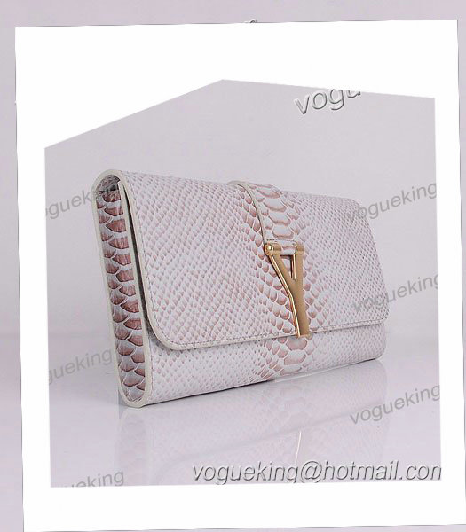 Yves Saint Laurent Chyc Textured Grey White Snake Veins Leather Clutch-1