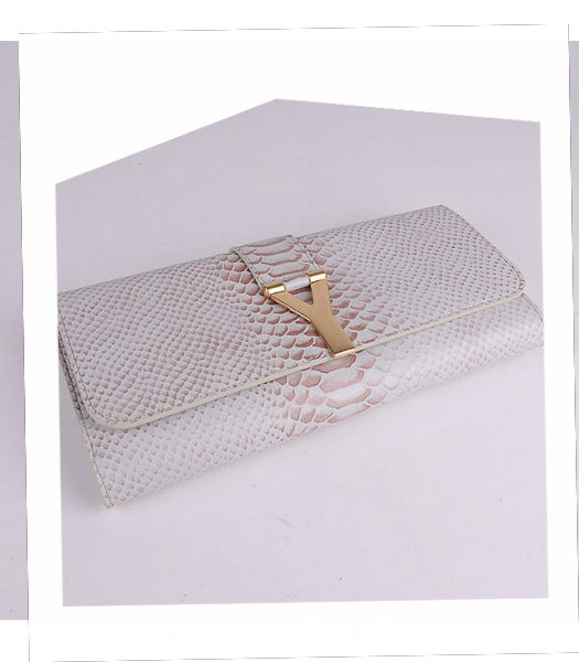 Yves Saint Laurent Chyc Textured Grey White Snake Veins Leather Clutch-3