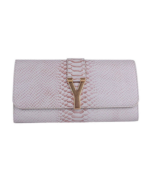 Yves Saint Laurent Chyc Textured Grey White Snake Veins Leather Clutch